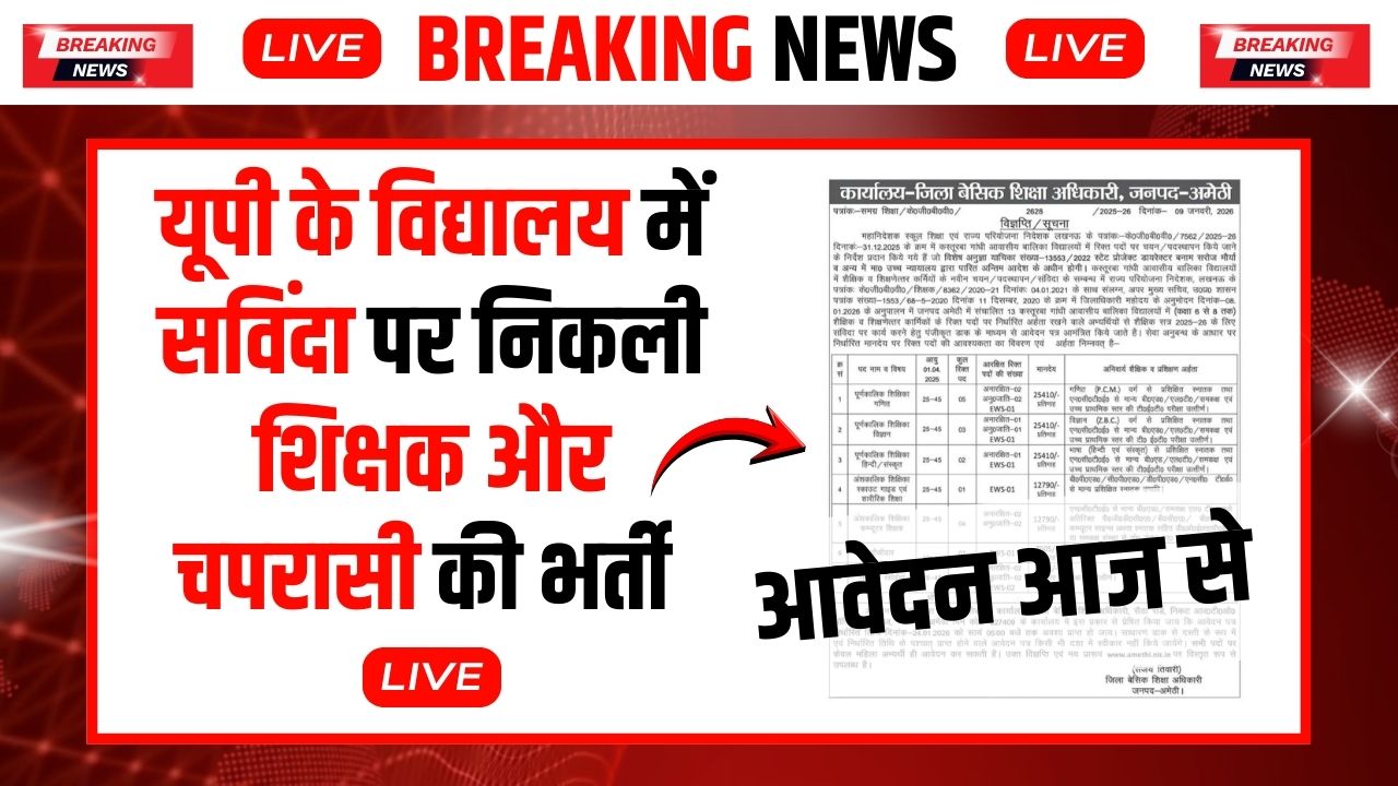 यूपी के विद्यालय में सविंदा पर निकली शिक्षक और चपरासी की भर्ती
